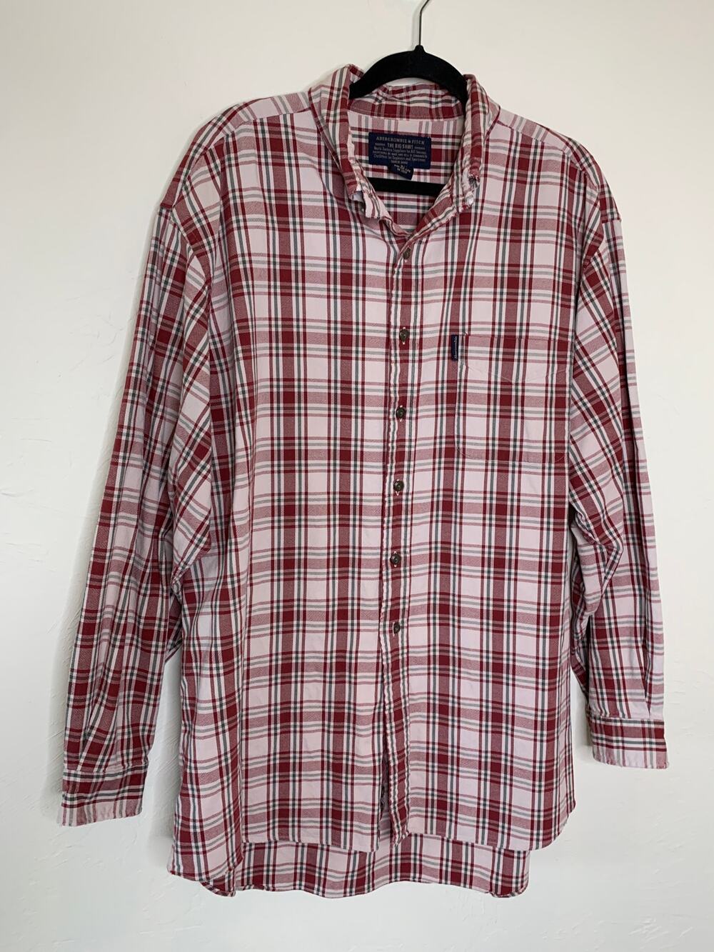 Abercrombie Vintage Plaid Cotton THE BIG SHIRT Burgundy Sz XL Cotton Workwear